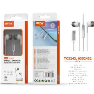 Auriculares con Cable Tipo C TC3243 BL Auricular TYPE-C Ivon con Microfono y  Control de Volumen, Compatible con Apple Type-C, Soporta llamada y Musica, Cable 1.2m, Blanco