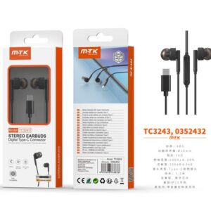 Auriculares con Cable Tipo C TC3243 NE Auricular TYPE-C Ivon con Microfono y  Control de Volumen, Compatible con Apple Type-C, Soporta llamada y Musica, Cable 1.2m, Negro