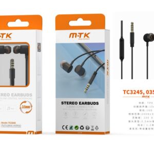 Auriculares con Cable TC3245 NE luxury Auricular Kay con Microfono y  Control de Volumen, Soporta llamada y Musica, Cable 1.2m, Negro