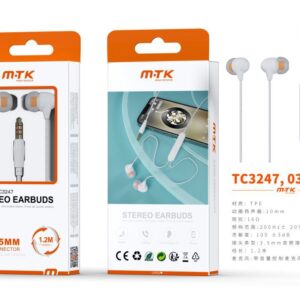 Auriculares con Cable TC3247 BL luxury Auricular Otis con Microfono y  Control de Volumen, Soporta llamada y Musica, Cable 1.2m, Blanco
