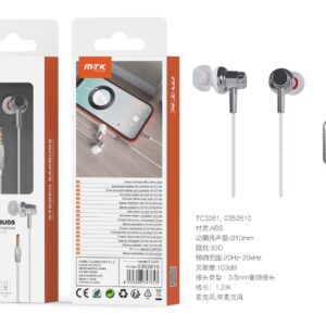 Auriculares con Cable TC3261 BL+GR Auricular Chiara con microfono y boton de llamada, Jax 3.5mm, Cable 1.2m, Blanco+Gris