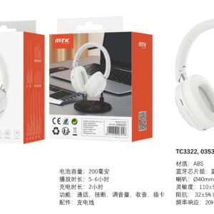 Auriculares Cascos Bluetooth Inalámbricos TC3322 BL Auricular plegable Bluetooth 5.4, Soporta Mano libre/TF/entrada Aux, Bateria 200mAh, Blanco