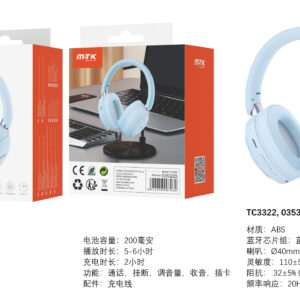 Auriculares Cascos Bluetooth Inalámbricos TC3322 AZ Auricular plegable Bluetooth 5.4, Soporta Mano libre/TF/entrada Aux, Bateria 200mAh, Azul