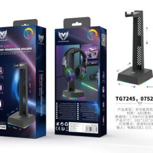 Soporte Auriculares Cascos Gaming TG7245 NE Soporte para Casco con Luz RGB, Cable 1.9m, Negro