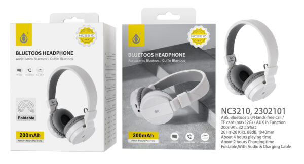 Auriculares Cascos Bluetooth Inalámbricos NC3210 BL Auriculares Casco  Bluetooth 5.0 Plegable, Manos libres para llamadas , Bateria 200mAh, TF , Blanco