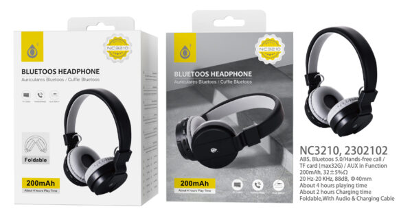 Auriculares Cascos Bluetooth Inalámbricos NC3210 NE Auriculares Casco  Bluetooth 5.0 Plegable, Manos libres para llamadas , Bateria 200mAh, TF , Negro