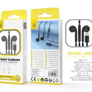 Auriculares con Cable Tipo C NC3250 NE Auricular Type-C Box con Microfono y Boton multifuncion, Compatible con Apple Type-C, Cable 1.2m, Negro