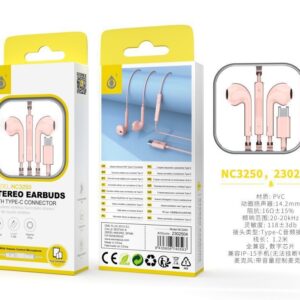 Auriculares con Cable Tipo C NC3250 RS Auricular Type-C Box con Microfono y Boton multifuncion, Compatible con Apple Type-C, Cable 1.2m, Rosa