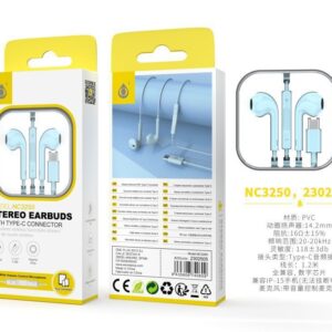Auriculares con Cable Tipo C NC3250 AZ Auricular Type-C Box con Microfono y Boton multifuncion, Compatible con Apple Type-C, Cable 1.2m, Azul