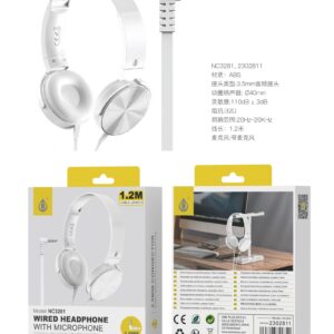 Auriculares Cascos con CableNC3281 BL Auriculares Casco Ilaria con Cable Jack 3.5mm en L y Microfono, 1.2m, Blanco