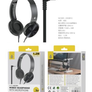 Auriculares Cascos con CableNC3281 NE Auriculares Casco Ilaria con Cable Jack 3.5mm en L y Microfono, 1.2m, Negro