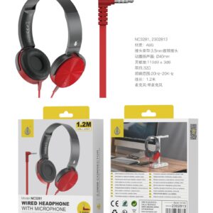 Auriculares Cascos con CableNC3281 NE+RJ Auriculares Casco Ilaria con Cable Jack 3.5mm en L y Microfono, 1.2m, Negro+Rojo