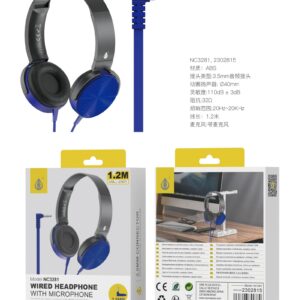 Auriculares Cascos con CableNC3281 NE+AZ Auriculares Casco Ilaria con Cable Jack 3.5mm en L y Microfono, 1.2m, Negro+Azul