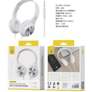 Auriculares Cascos con CableNC3286 BL Auriculares Casco Ilaria con Cable Jack 3.5mm y Microfono, 1.2m, Blanco