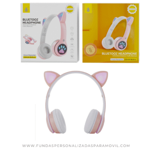 Auriculares para niños Cascos Bluetooth Inalámbricos con Orejas de Gato con LED Luminoso, con Microfono, BTS/FM/TF(32GB)/Audio NC3228  Rosa