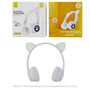Auriculares para niños Cascos Bluetooth Inalámbricos con Orejas de Gato con LED Luminoso, con Microfono, BTS/FM/TF(32GB)/Audio NC3228  Blanco