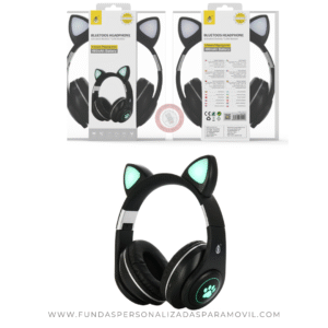 Auriculares para niños Cascos Bluetooth Inalámbricos con Orejas de Gato con LED Luminoso, con Microfono, BTS/FM/TF(32GB)/Audio NC3172 Negro