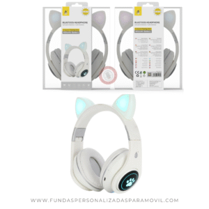 Auriculares para niños Cascos Bluetooth NC3172 BL, Auriculares Bluetooth con Orejas de Gato con LED Luminoso, con Microfono, BTS/FM/TF(32GB)/Audio, 400 mAH, Blanco