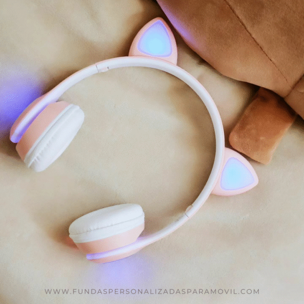 Auriculares para niños Cascos Bluetooth Inalámbricos con Orejas de Gato con LED Luminoso, con Microfono, BTS/FM/TF(32GB)/Audio NC3228  Rosa - Imagen 2