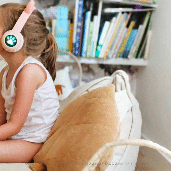 Auriculares para niños Cascos Bluetooth Inalámbricos con Orejas de Gato con LED Luminoso, con Microfono, BTS/FM/TF(32GB)/Audio NC3228  Rosa - Imagen 5
