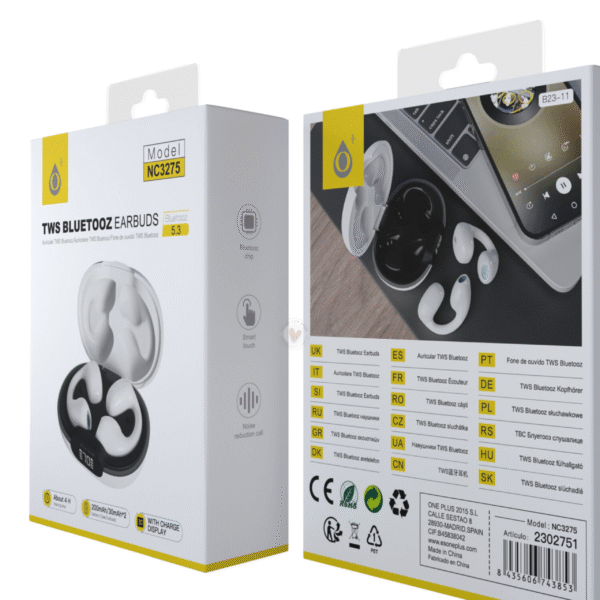 Auriculares Bluetooth Inalambricos estilo Airpods NC3275 BL Auriculares Cool TWS Bluetooth 5.3, Bateria Earbuds 30mAh*2 + Estuche 200mAh, con pantalla digital, 4h de uso, Blanco - Imagen 2