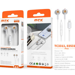 Auriculares Iphone con cable Lightning TC3311 BL Luxruy Auricular Lightning Zropix con microfono y boton de llamada(Necesario Bluetooth), Cable 1.2m, Blanco