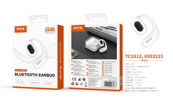 Auriculares Bluetooth Inalambricos estilo Airpods TC3312 BL Auriculares Bluetooth 5.3 Smart Touch, Bateria 110mAh, Blanco - Imagen 2