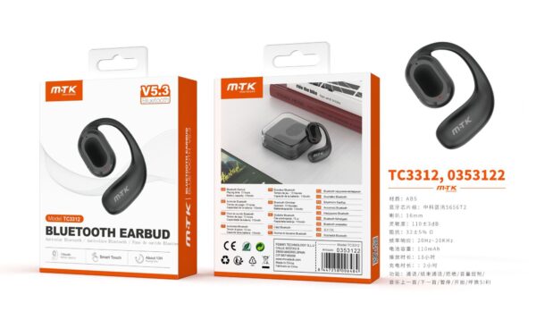 Auriculares Bluetooth Inalambricos estilo Airpods TC3312 NE Auriculares Bluetooth 5.3 Smart Touch, Bateria 110mAh, Negro - Imagen 2
