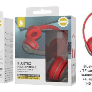 Auriculares Cascos Bluetooth Inalámbricos C6391 NE RJ Auriculares Bluetooth con microfono y control de volumen , Negro  Rojo