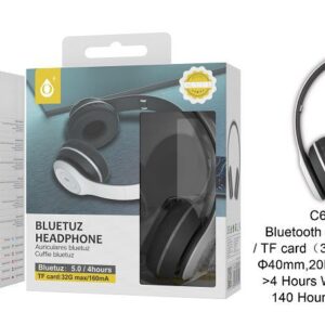 Auriculares Cascos Bluetooth Inalámbricos C6391 BL NE Auriculares Bluetooth con microfono y control de volumen , Blanco Negro