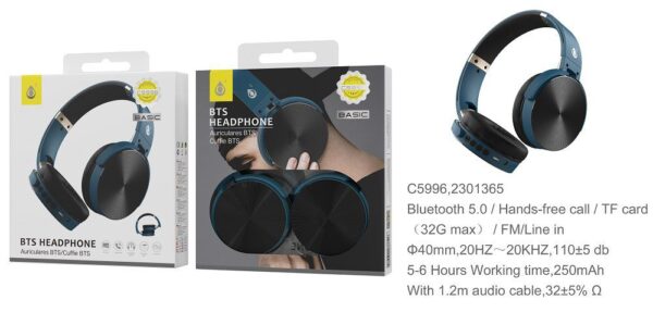 Auriculares Cascos Bluetooth Inalámbricos C5996 AZ Auriculares Casco S.Basic Bluetooth Pregable Lepux ,FM/TF/Audio,Azul