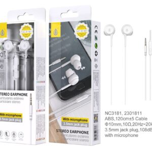 Auriculares con Cable NC3181 BL Auriculares con Microfono Circle,Boton Multifuncion y Control Volumen, Longitud  1.2M,Blanco