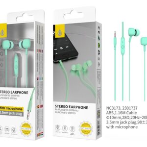 Auriculares con Cable NC3173 VE Auriculares con Microfono de alta calidad Namdi,Boton Multifuncion y Control Volumen, Longitud  1.16M,Verde