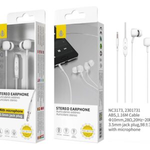 Auriculares con Cable NC3173 BL Auriculares con Microfono de alta calidad Namdi,Boton Multifuncion y Control Volumen, Longitud  1.16M,Blanco
