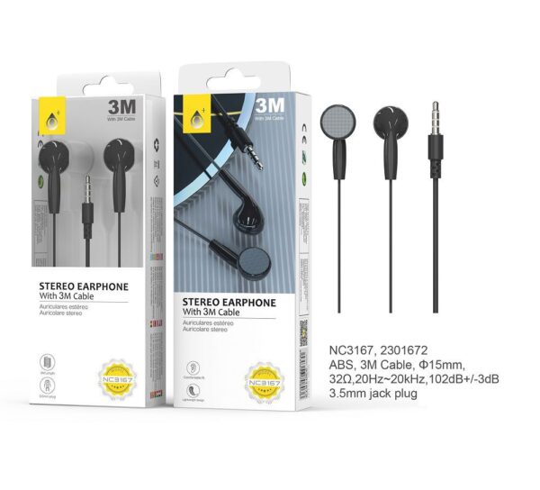 Auriculares con Cable NC3167 NE Auriculares Navy sin Microfono, Longitud cable 3m, Negro