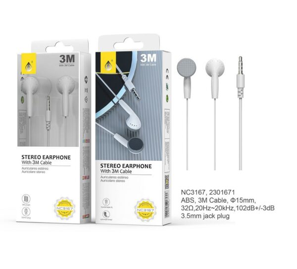 Auriculares con Cable NC3167 BL Auriculares Navy sin Microfono, Longitud cable 3m, Blanco