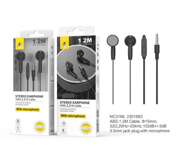 Auriculares con Cable NC3166 NE Auriculares Navy con Micrófono y Botón Multifunciones, Longitud cable 1.2m, Negro
