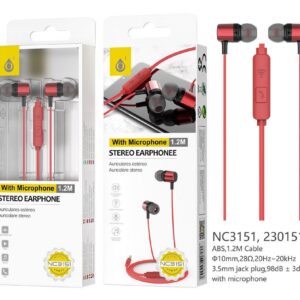 Auriculares con Cable NC3151 RJ Auriculares Ring con Microfono y Boton multifunciones, Longitud 1,2M, Rojo