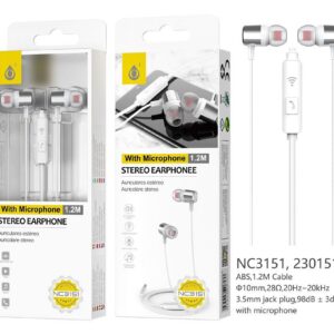 Auriculares con Cable NC3151 PL Auriculares Ring con Microfono y Boton multifunciones, Longitud 1,2M, Plata