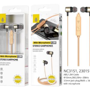 Auriculares con Cable NC3151 OR Auriculares Ring con Microfono y Boton multifunciones, Longitud 1,2M, Oro