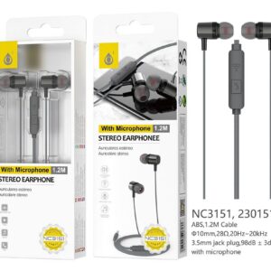 Auriculares con Cable NC3151 NE Auriculares Ring con Microfono y Boton multifunciones, Longitud 1,2M, Negro