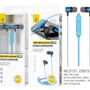 Auriculares con Cable NC3151 AZ Auriculares Ring con Microfono y Boton multifunciones, Longitud 1,2M, Azul