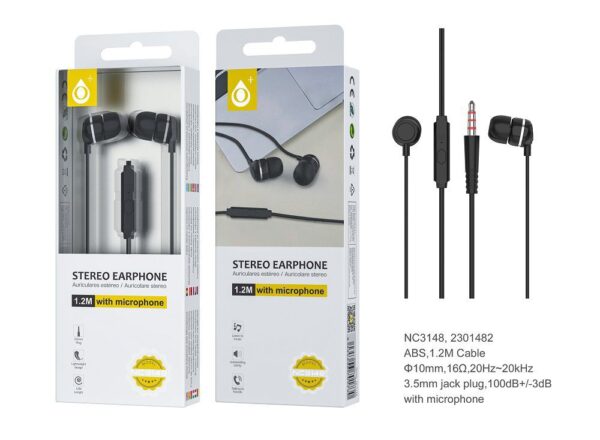 Auricular NC3148 NE Auriculares Buzzz con Microfono y Boton multifunciones, Longitud 1.2M, Negro