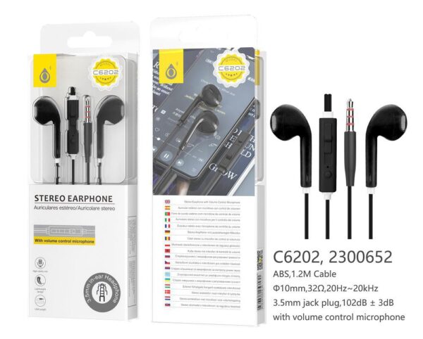 Auriculares con Cable C6202 NE Auriculares con Microfono Air, Negro