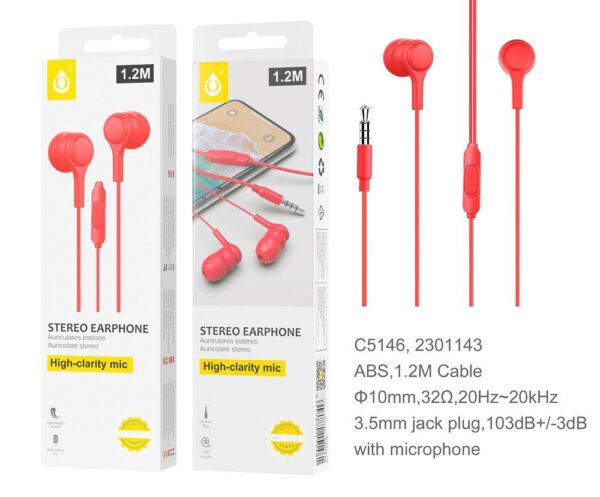 Auriculares con Cable C5146 RJ Auriculares con Microfono Lenoy , 1.2M,Rojo