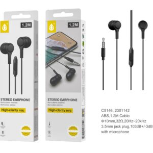 Auriculares con Cable C5146 NE Auriculares con Micrófono S. Basic Lenoy , 1.2M,Negro