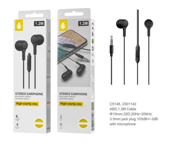 Auriculares con Cable C5146 NE Auriculares con Micrófono S. Basic Lenoy , 1.2M,Negro