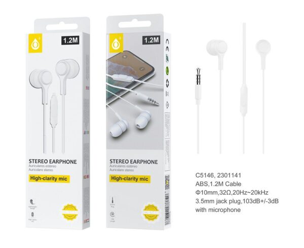 Auriculares con Cable C5146 BL Auriculares con Micrófono S. Basic Lenoy 1.2M,Blanco