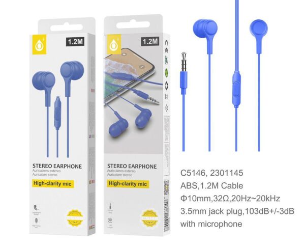 Auriculares con Cable C5146 AZ Auriculares con Microfono Lenoy, 1.2M,Azul