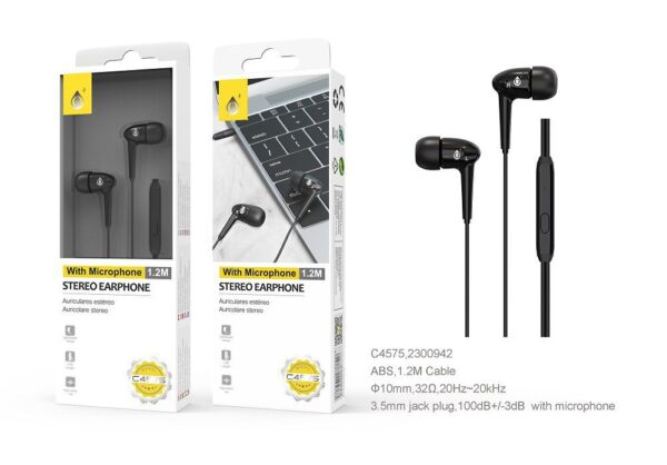 Auriculares con Cable C4575 NE Auriculares con Microfono Bubble , cable 1.2M , Negro
